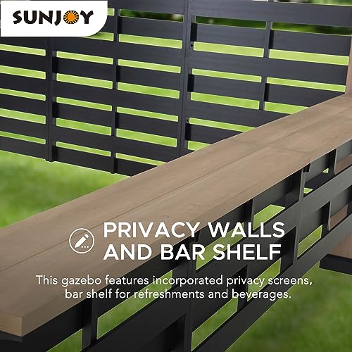 Sunjoy 11 x 11 ft. Hardtop Gazebo Cedar Wood Framed Hot Tub Gazebo with Steel and Polycarbonate Hardtop and bar Shelf, Matte Black by SummerCove - style: Gazebo w/Bar Shelf