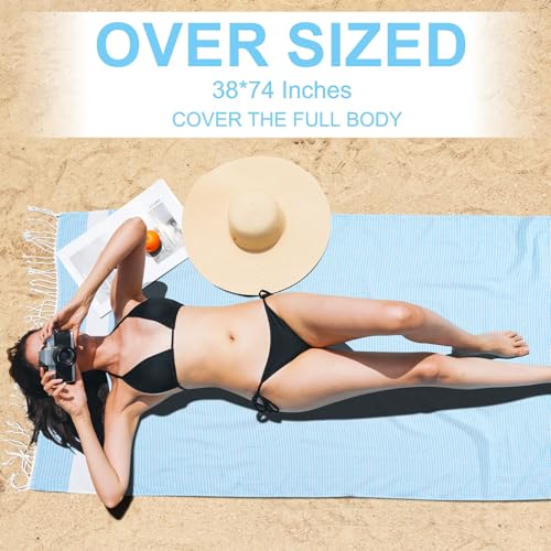 Genovega 6 Oversized Turkish Beach Bath Towel Set Bulk 74"x38" Extra Large Sand Free Quick Dry Swim Camping Pool Clearance Towels Blanket Essentials Adult Multi LightBlue Dot - color: Multi Lightblue Dot
