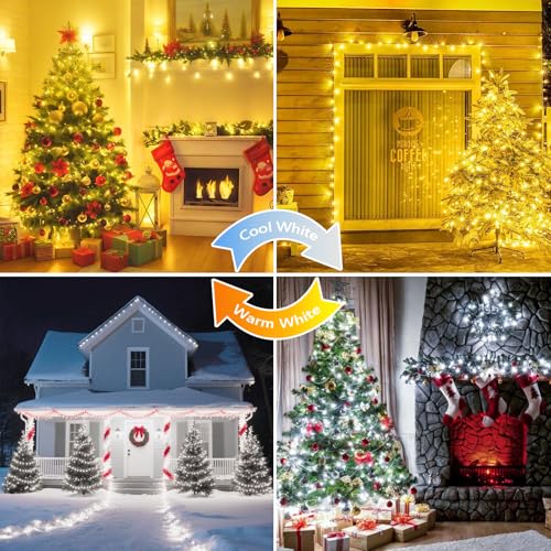 75.8 FT 200 LED Color Changing Christmas String Lights with Remote & Timer & Memory Function, 9 Lighting Modes Waterproof Fairy Lights for Xmas Tree Yard Holiday Party Garden (Warm White & Cool White) - color: Warm White & Cool White, size: 200LED