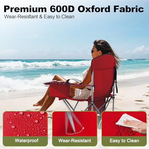 VTOY Folding Camping Chairs Durable 600D Oxford, Portable Outdoor Chair with Cooler Pouch, Cup Holder & Storage Pocket for Camping, Beach, Fishing - color: 2 Pack, Red
