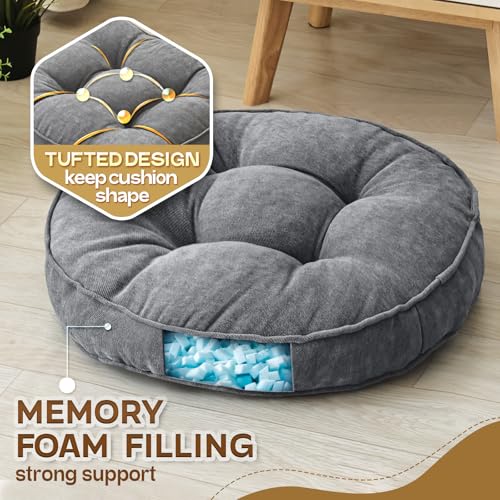 1 MIDDLE ONE Floor Pillow Set of 2, Memory Foam Floor Cushions for Adults, Large Meditation Pillow for Sitting, 22 x 22 Inches (Round | Grey) - color: Round | Grey