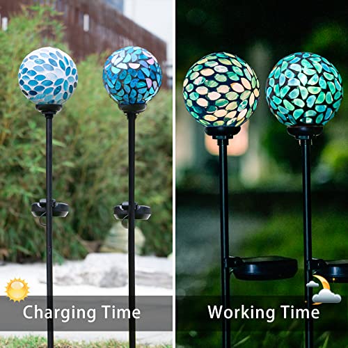 VCUTEKA Solar Lights Outdoor Decorative, Mosaic Solar Garden Light Waterpoof LED Pathway Stake Light for Landscape Lawn Patio Yard Decoration, 2 Pack - color: Green