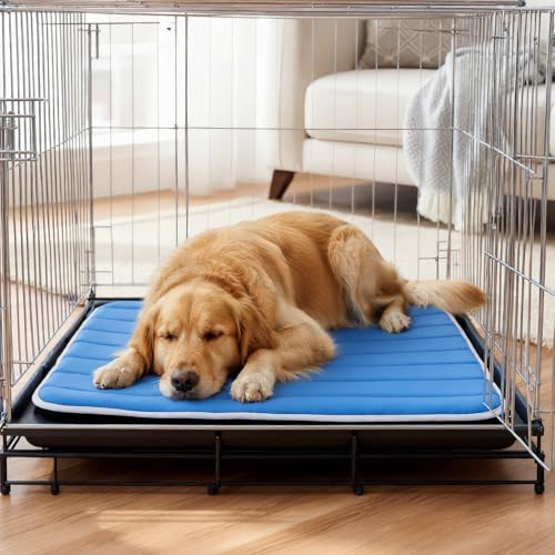 Dog Cooling Mat, Cold Memory Sponge Cooling Mat for Dog,Foldable Crate Pet Bed & Non-Slip, (Q-Max > 0.45) Long-Lasting Cool & Keep Your Pet Cool. (Medium - (27.5 x 19.6 Inch)) - size: Medium - (27.5 x 19.6 Inch)