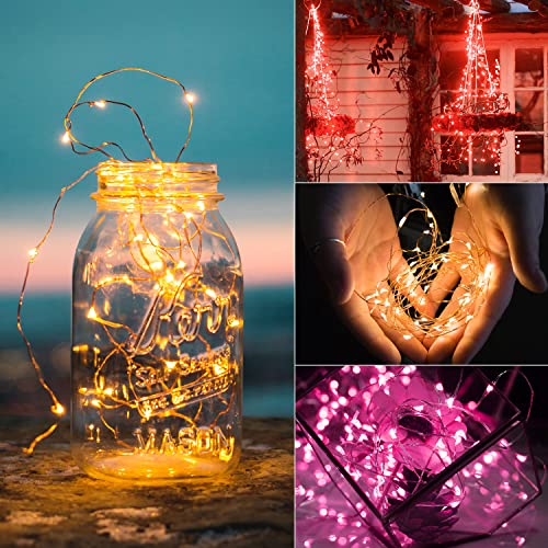 Brightown Valentine's Day 12 Pack Pink Led Fairy Lights Battery Operated String Lights Waterproof Silver Wire 7 Feet 20 Led Firefly Starry Moon Lights for DIY Wedding Party Bedroom - color: Pink, size: 12 Pack