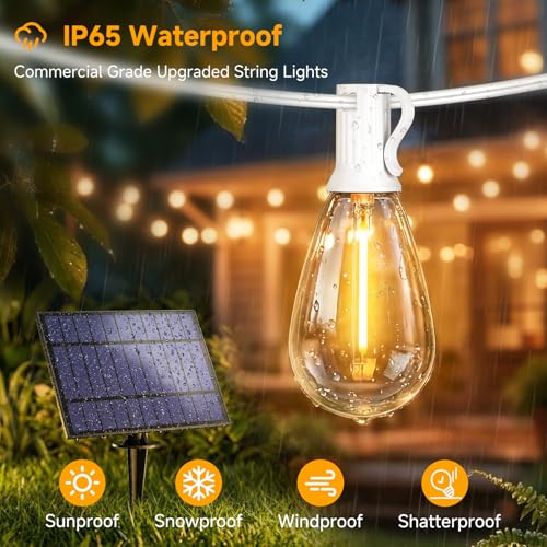 25FT Solar String Lights with Remote, 3 Lighting Mode Outdoor Waterproof Dimmable Patio Lights String with 10+1 Shatterproof S11 LED Bulbs for Backyard-White - color: White