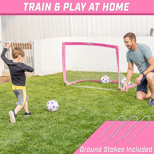 GoSports Portable Soccer Goals for Kids - 13 Color Options - Choose 4 x 3 ft or 6 x 4 ft - Team Tone Pop Up Nets for Backyard - color: Pink, style: 4 ft x 3 ft