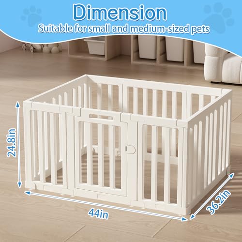 XPIY Dog Playpen – 25Inch Tall Plastic Puppy Fence Playpen with Door for Medium and Small Dogs, Safe Indoor & Outdoor XL Big Pet Puppy 12-Panel Play Pen - color: white, size: 44"*36.2"*25"