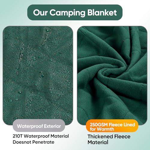 Northroad Waterproof Outdoor Blanket w/Fleece Lining, Large Windproof Camping Blankets for Cold Weather, Light Weight and Warm for Stadium, Hiking, Dog, Picnic, Washable, 55”X 82” (Green, 1PCS) - color: Fleece Green-250 Gsm, size: 82"x 55"