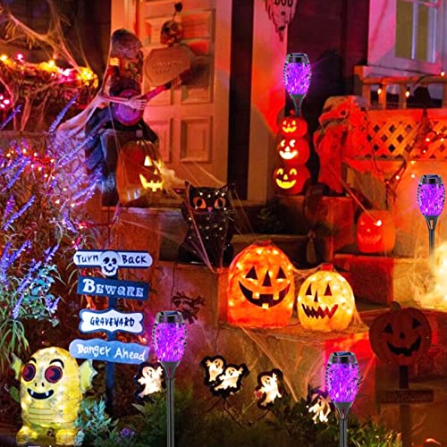 EOYIZW Solar Outdoor Lights, 8 Pack Purple Halloween Decorations Outdoor, Waterproof Mini LED Solar Tiki Torches for Outside Light for Halloween Garden Yard Porch Lawn Decor - color: Purple, size: 12LED-8Pack