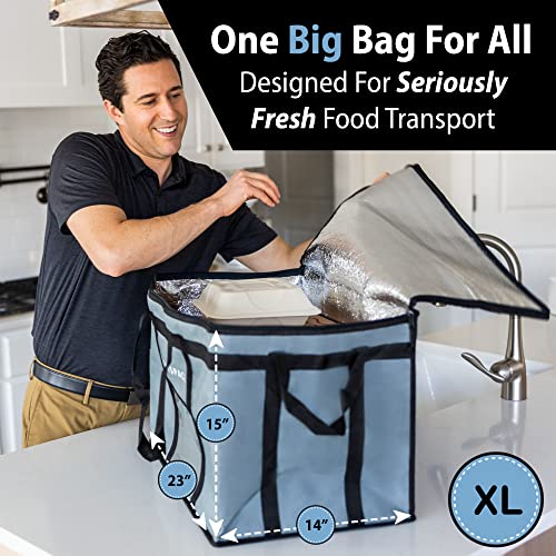 Large Insulated Collapsible Cooler for Hot or Cold Food. Thermal Picnic Lunch Pizza Bag, Frozen Food Shopping Tote