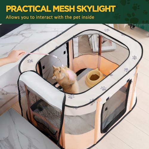 Avont Portable Dog Cat Playpen, Foldable Pop Up Pet Play Pen Travel Crate with Floor and Mesh Door Top for Indoor Outdoor Collapsible Tent Cage -S, Orange - color: Orange, size: S (27"×22"×18"）