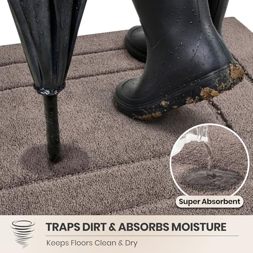 PURRUGS Dirt Trapping Door Mat 20" x 31.5", Non-Slip/Skid Machine Washable Entryway Rug, Dog Doormat, Super Absorbent Welcome Mat for Muddy Wet Shoes and Paws, Grayish Brown - color: Grayish Brown, size: 20" X 31.5"