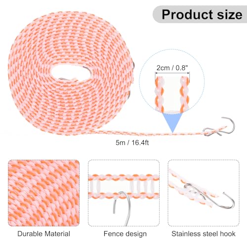 uxcell Windproof Clothesline, 5M 16.4ft Plastic Non-Slip Clothes Drying Rope Portable Travel Clothesline for Courtyard Outdoor Laundry Camping, Orange - color: Orange, size: 16.4ft