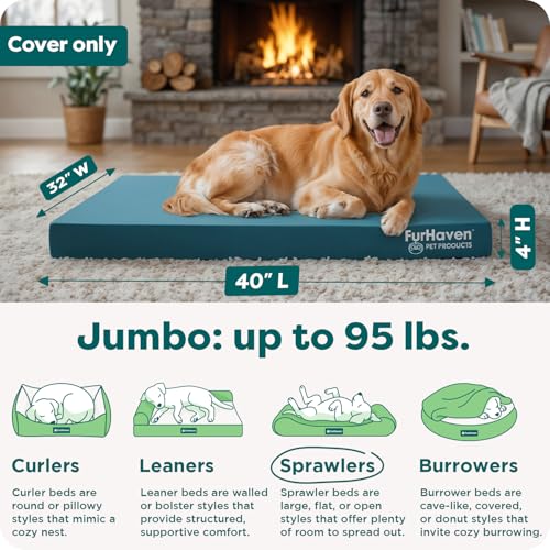 Furhaven Replacement Dog Bed Cover Water-Resistant Indoor/Outdoor Logo Print Oxford Polycanvas Mattress, Washable - Deep Lagoon, Jumbo (X-Large) - color: Deep Lagoon, size: Jumbo (X-Large) (Pack of 1)