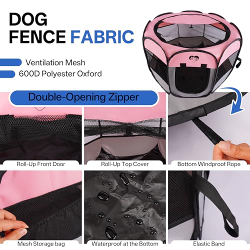 Dog Cat Playpen,Portable Foldable Tent-Outdoor Pet Crate Cage for Small Dogs,Travel Camping Use for Small Animals with Carrying Case,Indoor Enclosure for Puppy/Cats/Rabbits(Pink, S) - size: Small