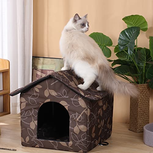 Outdoor Cat House Cat House for Outdoor and Indoor Use - Waterproof Shelter for Cats, Dogs, and Feral Animals (Brown, Medium) - color: brown, size: Medium