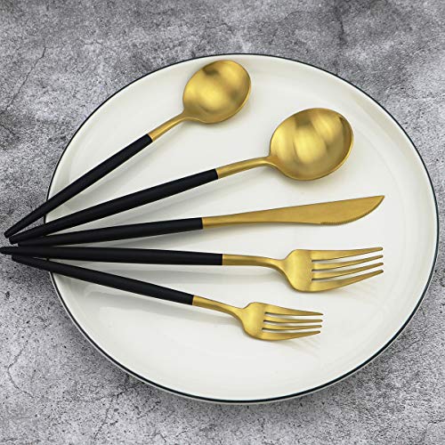 5-Piece 18/10 Stainless Steel Matte Gold Silverware Set, Kitchen Tableware Set, Dishwasher Safe - color: Black Handle Gold, size: Service for 1
