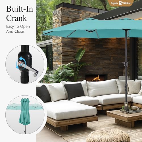 Sophia & William 15 ft Extra Large Patio Umbrella with Base Included, Rectangular Outdoor Umbrella Heavy Duty, Market Umbrella Double-sided Fade Resistant for Pool Garden Backyard, Turquoise - color: Turquoise