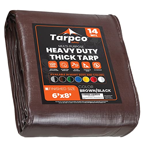 Extra Heavy Duty 14 Mil Tarp Cover, Waterproof, UV Resistant, Rip and Tear Proof, Poly Tarpaulin with Reinforced Edges for Roof, Camping, Patio, Pool, Boat (Brown/Black 6′ X 8′) - color: Brown/Black-14 Mil, size: 6′ X 8′