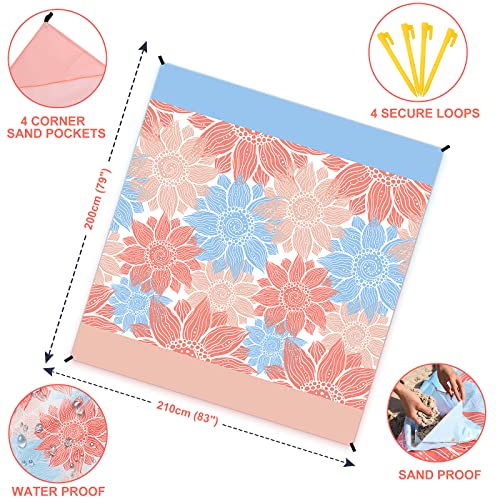 HIHOHO Beach Blanket Waterproof Sandproof Extra Large Beach Mat 79" X 83"/120"x108"for 1-8 Adults Quick Drying Durable Outdoor Picnic Mat for Beach Travel Camping Hiking - color: Blue Flower, size: 79" X 83"（1~3 person）
