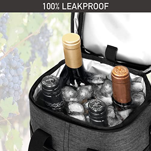 Opux Insulated Wine Tote, 4 Bottle Cooler Bag - Leakproof, Padded Portable Carrier for Travel, Picnic, BYOB - Gift for Wine Lovers (Charcoal Gray) - color: Charcoal Gray, size: 4 Bottle