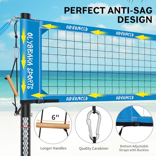 Professional Outdoor Volleyball Net Set for Backyard Beach with 1.7" Aluminum Poles, 45-ply HDPE Net, PU Volleyball and Pump, Boundary Line, Large Carry Bag - Anti-sag & Easy Setup - color: Blue