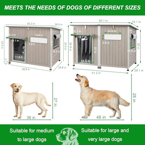Gowoodhut Dog House Outdoor Weatherproof & Wooden Dog Kennel with Chew-Proof Iron Frame，Removable Floor, Adjustable Vent Window, Easy Assembly for Medium Dogs (43.3" L x 29.5" W x 33.5" H) - size: 43" L X 30" W X 33" H