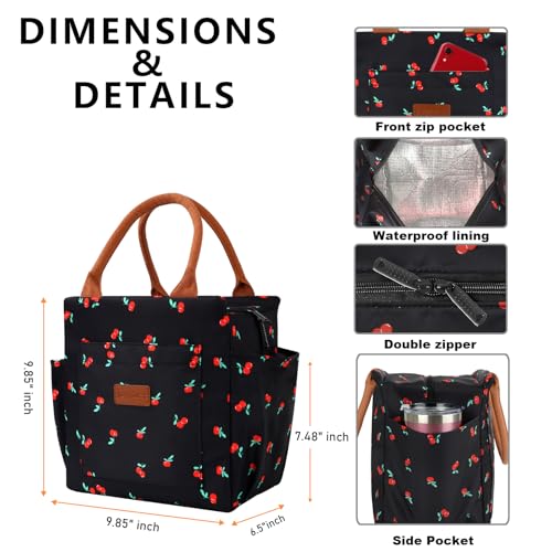 Joymee Lunch Bag Women Insulated Lunch Box Reusable Leakproof Large Spacious Cooler Tote for Women Men Adult with Bottle Holder and Side Pockets for Work Office Travel Picnic - Cherry - color: 04 Cherry