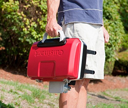 Cuisinart Petite Gourmet Portable Gas Grill, Compact Portable Grill Propane, 150 Sq. In. Cooking Surface, 5,500 BTU Burner Small Gas Grills for Camping, BBQ, Folding Legs and Carry Handles, Red - color: Petit Gourmet Tabletop Gas Grill, Red