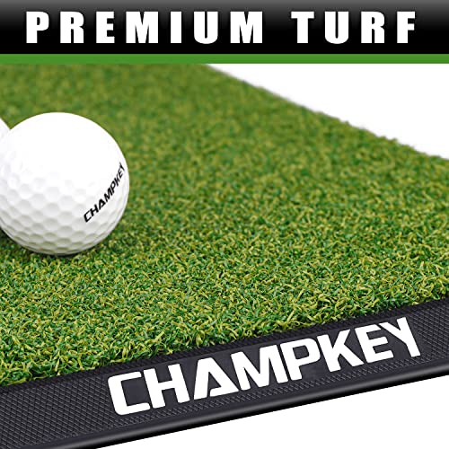 CHAMPKEY Premium Synthetic Turf Golf Hitting Mat | Heavy Duty Rubber Base Golf Practice Mat | Come with 1 Rubber Tee and 9 Plastic Tees - size: S (8.5" x 17"), style: LITE Version