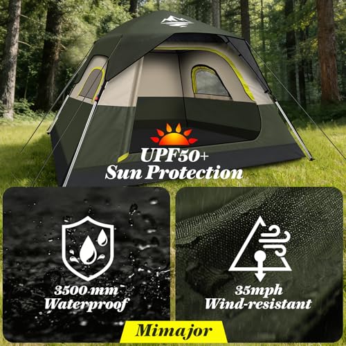 Camping Tent 2/3/4 Person Instant Pop Up Tents for Camping - 40s Automatic Easy Setup Tent with Rainfly, Double-Layer Waterproof & Windproof Instant Tents with Welcome Mat for Camping & Hiking - size: Green 4 Person