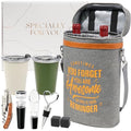 Wine Cooler Bag Gift Set with 2 Tumblers, Insulated Portable Wine Carrier Holds 2 Bottles, Perfect for Outdoor Use, Ideal Easter Birthday Anniversary Gift for Women & Men Wine Lovers