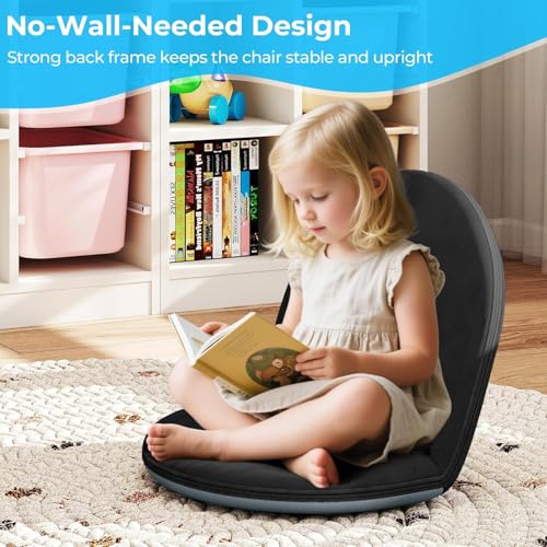 2Pcs Floor Chair, 5-Position Foldable Floor Chair for Kids with Adjustable Back, Soft Sponge & Velvetean Cover, for Adults and Kids, Indoor Outdoor Use, Meditation, Gaming, Camping(Black) - color: Black