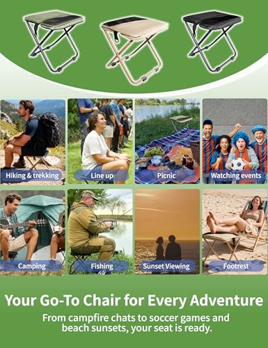 COMELY Camping Stool Portable Chair: All-Terrain Folding Carrying Pocket Stool, 4 Anti-Sink Feet, 270Lbs Capacity & 3s Setup. 5000 Cycle Tested for Rugged Sites, Camping, Fishing, Travel, Black. - color: Black