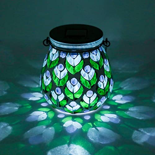 Afirst Mosaic Solar Lanterns Outdoor - Glass Hanging Solar Lights Hollow Out Waterproof Table Lamp Outdoor Decorative for Garden, Patio, Holiday Party Outdoor Decoration - style: Peacock