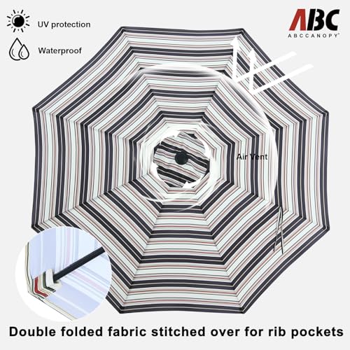 ABCCANOPY 10FT Patio Umbrella, Outdoor Waterproof Table Umbrella with Push Button Tilt and Crank, 8 Ribs UV Protection Pool Umbrella for Garden, Lawn, Deck & Backyard(Dark Blue Stripes) - color: Dark Blue Stripes, size: 10FT