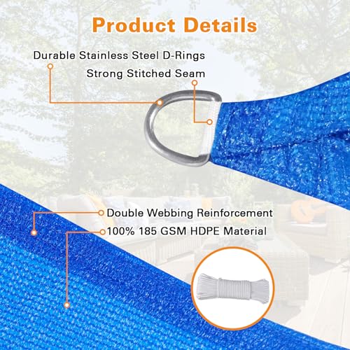 Artpuch 12'X12' Blue Rectangle Sun Shade Sail with Curved Edges, Commercial Grade 185GSM Permeable Outdoor Shade Cloth for Deck, Patio, and Backyard (Custom Sizes Made)