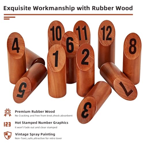 SpexDarxs Numbered Block Tossing Game, Wooden Throwing Game Set with Scoreboard & Carrying Bag, Outdoor Backyard Lawn Game for Teens and Adults - color: Mahogany
