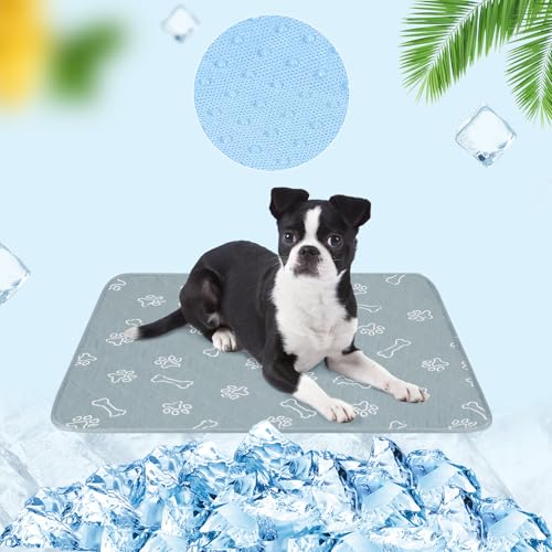 BEAUTYZOO Upgraded Dog Self Cooling Mat Ice Silk Chill Pads for Small Medium Large Dogs Q-MAX＞0.43- Summer Reusable Pet Training Pad - Absorbent Non-Slip Cool Mat for Kennels, Crates, Beds, 24" x 18" - color: Gray, size: Small 24IN x 18IN (2 Pack)