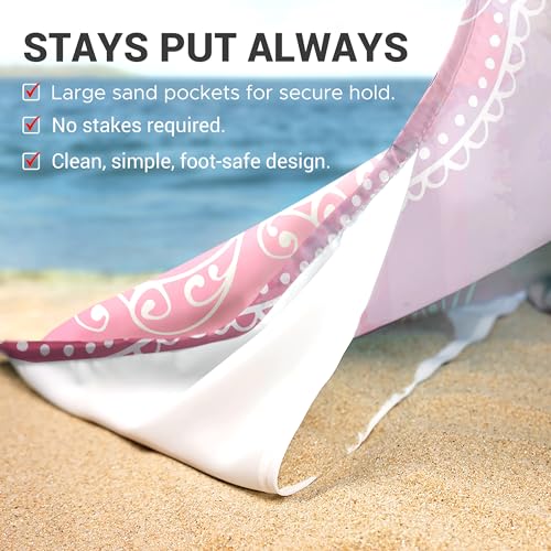 Sunlit Silky Soft Sand Proof Beach Blanket 106"x81" / 85"x72" Sand Proof Mat with Corner Pockets and Mesh Bag for Beach Party, Travel, Camping and Outdoor Music Festival, Mandala - color: Blue Pink, size: 85"x72"