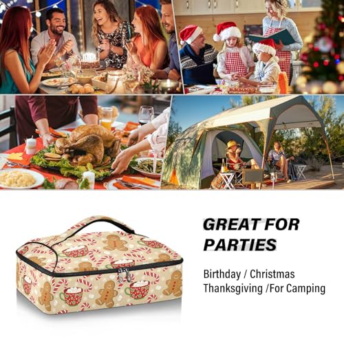 Christmas Gingerbread Man Pizza Bag Thermal Tote Winter Candy Cane Xmas Insulated Casserole Cookware Carrier for Hot or Cold Food Fits 15" x 11" Baking Dish for Pockluck, Parties, Picnic, and Cookouts - color: Gingerbread man