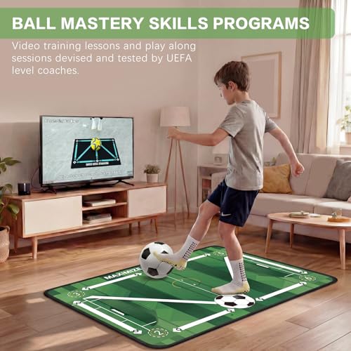 2F22E Soccer Training Mat for Kids & Youth, Non-Slip Silent Footwork Training Equipment with Soccer Bounce Trainer & Socks, Ball Mastery Skills Mat with Instructional Video for Indoor Practice - color: Green