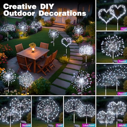 btfarm 2 Pack 120 LED Solar Garden Lights Outdoor, 8 Modes Firework Lights Solar Powered, Waterproof Twinkle Fairy Light Outside for Yard Patio Pathway Pool Christmas Party Decorative, Cool White - color: Cool White, size: 2 Pack