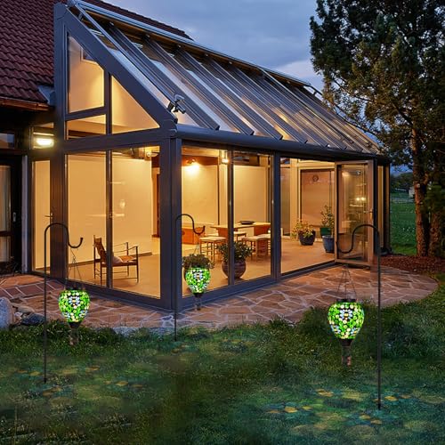 Bee Solar Hot Air Balloon Lantern Outdoor Waterproof, Green Mosaic Glass Hanging Solar Lantern Lights, Outdoor Hanging Lights for Patio Yard Garden Gift for Mom Grandma Women - color: A_Green Bees