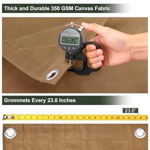 Canvas Tarp 12x20 Feet, 12 Oz Heavy Duty Water Resistant with Rustproof Grommets, UV Resistant, Multipurpose Outdoor Tarpaulin for Camping, Canopy, Woodpile, Trailer (Tan) - color: Tan, size: 12x20