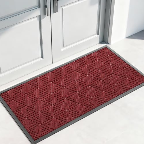 Yimobra Large Door Mat 47x24, All-Weather Waterproof Non-Slip Welcome Matt Outdoor, Heavy Duty Non Slip Doormat for Entryway for Patio and Garage Indoor, Easy Clean, Black Red - color: Black Red, size: 47x24 Inch