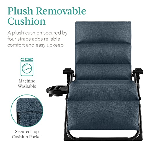 Best Choice Products Oversized Zero Gravity Chair, Folding Outdoor Patio Recliner, XL Anti Gravity Lounger w/Removable Cushion, Cup Holder, Side Tray, 350lb Capacity - Graphite Blue - color: Graphite Blue