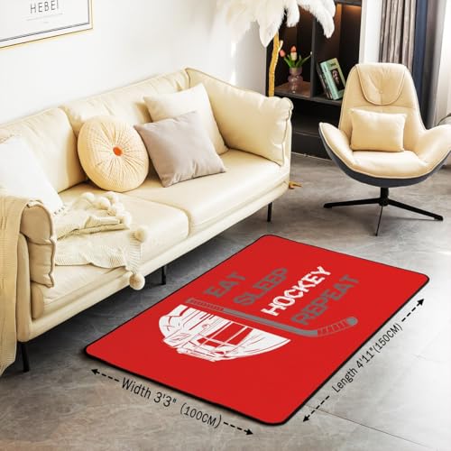 Hockey Area Rug 3x5 for Kids Boys Girls,Ice Hockey Carpet,Grey Eat Sleep Hockey Sketch Indoor Floor Mat Home Room Decor,Winter Ball Game Sports Area Runner Rug Non Slip - color: Color 21, size: 3'3" x 4'11" (Rectangular)
