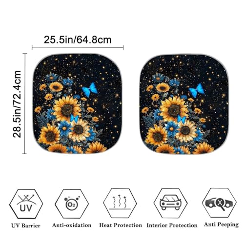 Butterfly Sunflower Car Windshield Cover Summer Outdoor Sun UV Rays Blocker Sun Visor Auto Protective Accessiors Pack of 2 UV Sun Heat Reflecting Foldable Peotector Shade - color: Butterfly Sunflower