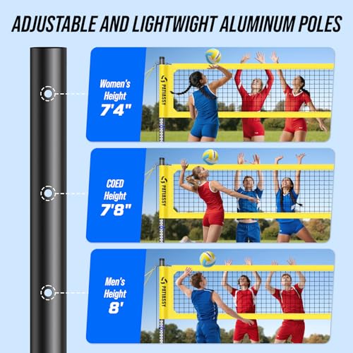 Professional Heavy Duty Volleyball Net Set for Backyard & Beach, Outdoor Net System with Steel Anti-Sag Winch, 32FT Reinforced Net, Height Adjustable Rust-Resistant Aluminum Poles, Portable Carry Bag - color: A-Yellow